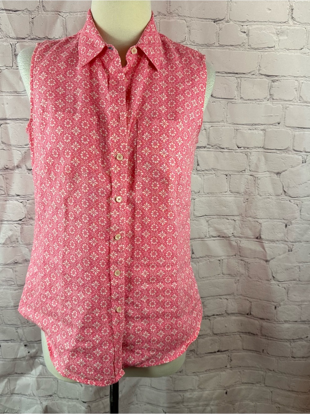 Talbots Pink Sleeveless Button-Down linen Shirt women S beach inventive layering